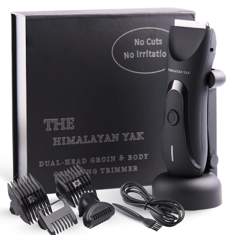 [Australia] - Dual-Head Electric Body Hair Trimmer for Men & Women, Waterproof Groin & Bikini Shaver, Wet/Dry Groomer with Replaceable Ceramic Blades,USB Recharge Dock, Hygiene Razor for Full-Body Use 
