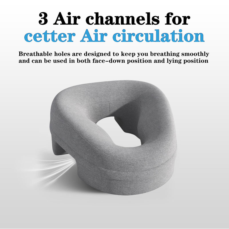 [Australia] - Ergonomic Face Down Pillow for Massage – Memory Foam Face Pillow with Detachable Cover, Ideal for Prone Sleepers, Stomach Sleeping, Post-Eye Surgery Recovery, Spa, and Beach Tanning (Grey) Grey 