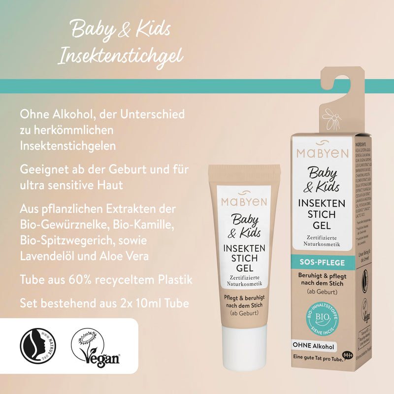 [Australia] - MABYEN Baby & Kids Insect Bite Gel Set (2x10ml) | nourishes, cools and soothes after the bite - certified natural cosmetics, vegan, alcohol-free - suitable from birth - made from plant extracts 