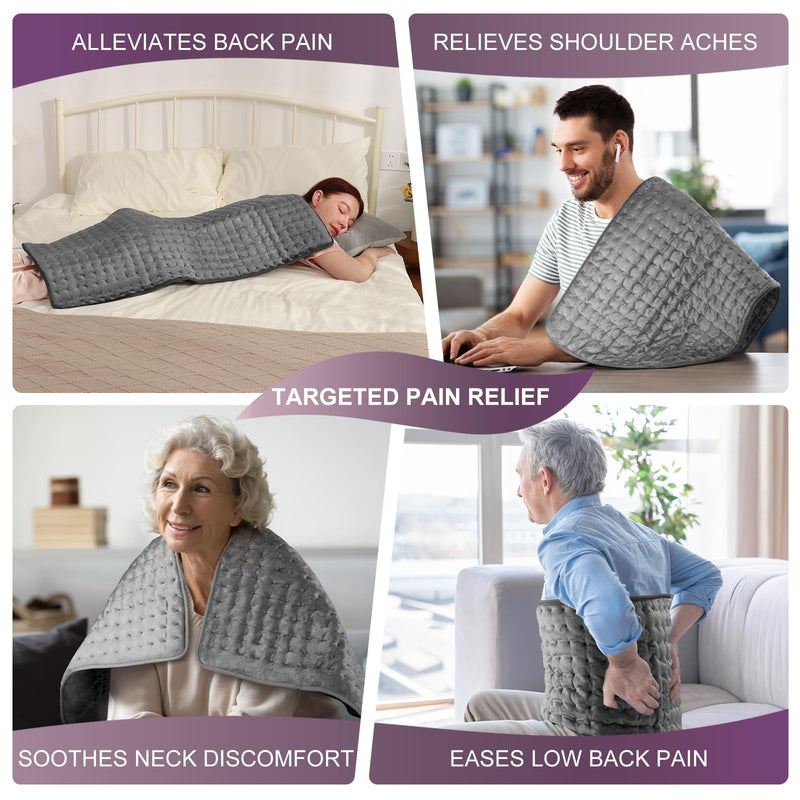 [Australia] - Qfun heating pad with automatic switch-off 100x50cm, extra large heat pad electric, machine washable electric heating pad large xxl for back neck shoulder stomach, 6 temperature levels and 4 timers 100*50CM dark gray 
