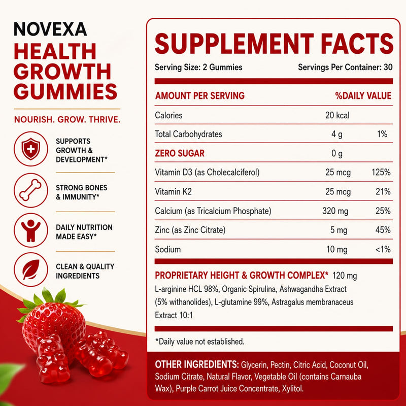 Growth Gummies, Strawberry Flavor, 60 Count (1) 60 Count (Pack of 1)