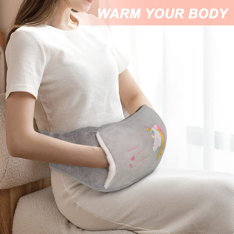 [Australia] - VOTUKU Fluffy hot water bottle with cover and belt, hot water bag with soft plush, warm hot water bottle for hands, feet, shoulders, neck, stomach area, knees, waist, back, warm palace belt (unicorn). 