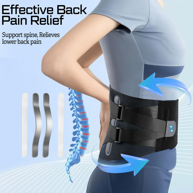 [Australia] - NEENCA Lower Back Brace for Lower Back Pain Relief, Medical Grade Lumbar Support Belt for Women Men, Herniated Disc,Lumbar Strain,Sciatica, Scoliosis (Black, Large) Blueblack 