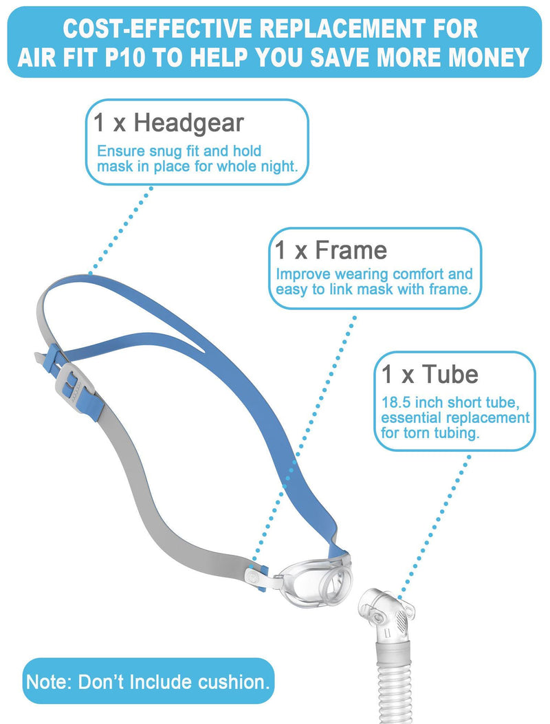 [Australia] - Replacement Set for P10 Series, Includes Headgear, Frame, Tube, Clips in One Pack, Snug Fit & Durable Replacement 
