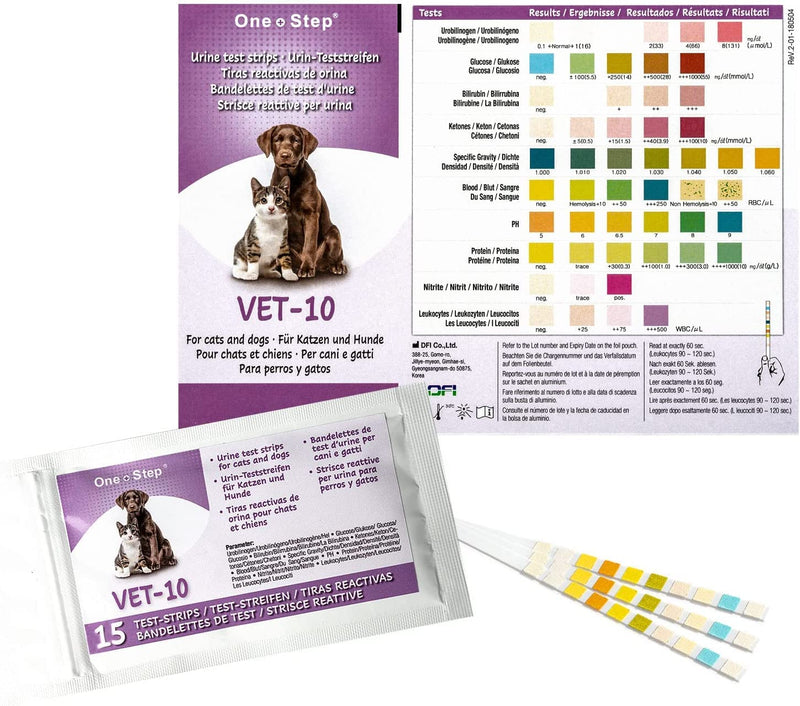 [Australia] - One+Step urine test strips for cats and dogs, pack of 15, rapid test for checking 10 health values, pet rapid test, animal urine analysis, veterinary test, 1 piece (pack of 15). 