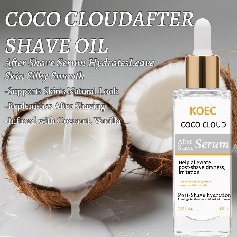 [Australia] - After Shave Oil & Skin Recovery Serum – Soothing Post Hair Removal Treatment with Coco Cloud & Jelly Booster – Brightening, Hydrating & Prevents Irritation – 4 Scents – 1.01 oz (01) 