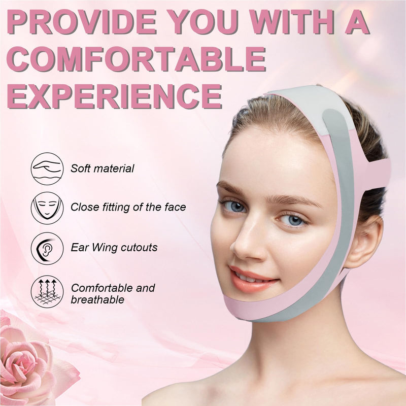 [Australia] - Chin Strap for Sleeping,Anti Snoring Chin Strap for CPAP Users,V-Line Lifting Mask,Adjustable and Breathable Chin Strap-Keep Mouth Closed for Effectively Reduce Snoring (Pink-White) Pink-white 