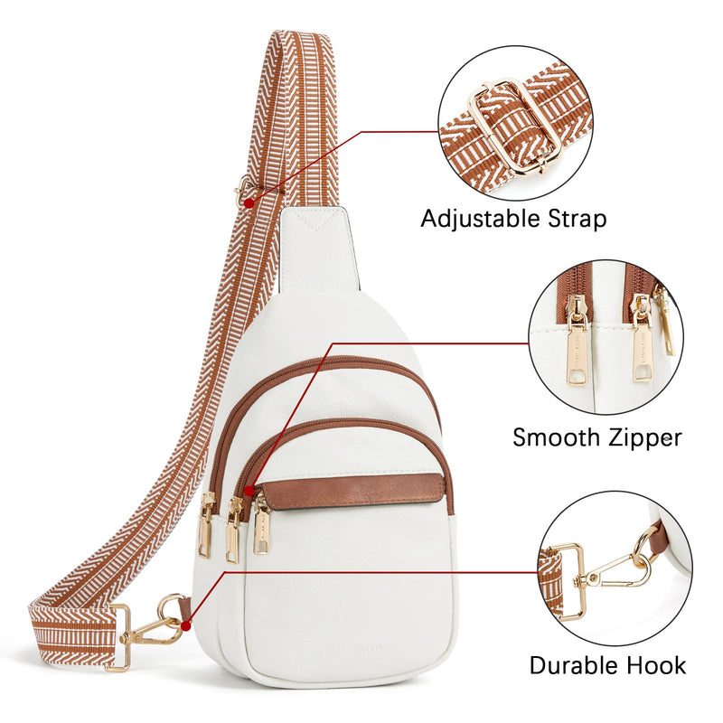 BOSTANTEN Sling Bag for Women Leather Crossbody Bags Fanny Pack Chest Bag for Travel | Adjustable Wide Strap, Small, Anti Theft, Lightweight, Multi Pockets and Carrying Way, Card Slot, Cute Trendy for Everyday A-beige