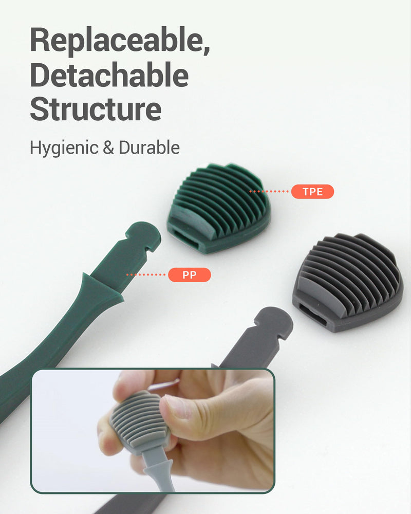 [Australia] - DEARCUS Korean Tongue Scraper with 3 Replaceable Heads - 100% BPA Free TPE Tongue Cleaner - Reduce Bad Breath & Without Hurt - Hygienic Scraper - Modern & Simple Design (White) White 