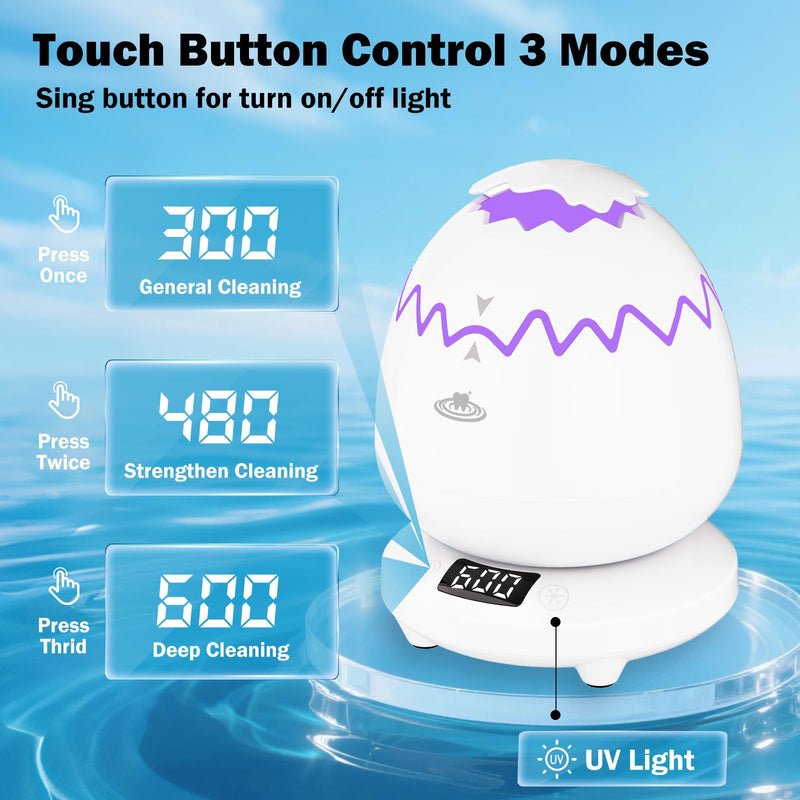[Australia] - Ultrasonic Retainer Cleaner Machine for Denture, 45kHz Dental Cleaning Pod with Digital Timer, 3 Modes Waterproof Ultrasonic Denture Cleaner for Mouth Guard, Aligner, Jewelry, Braces,Rings,Necklaces 