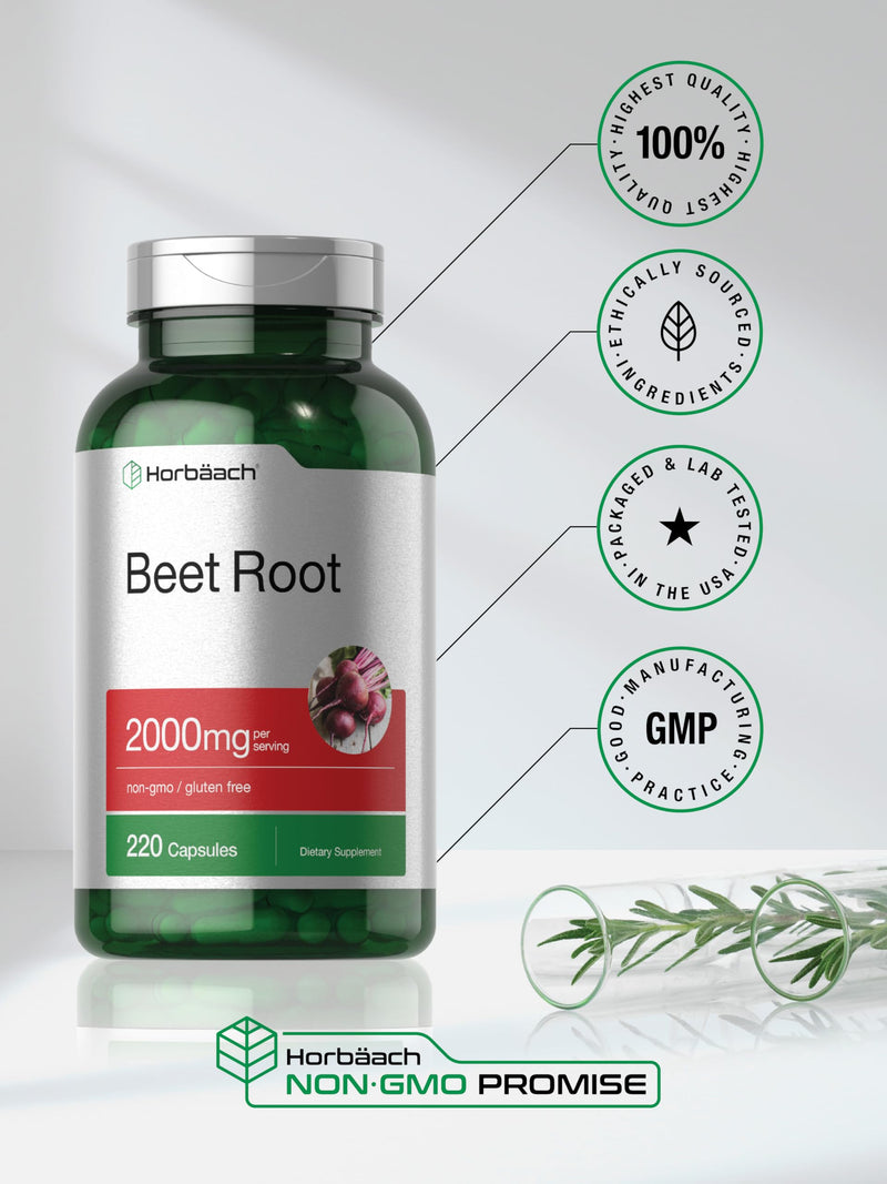 Horbäach Beet Root Powder Capsules | 220 Pills | Herbal Extract | Non-GMO, Gluten Free Supplement