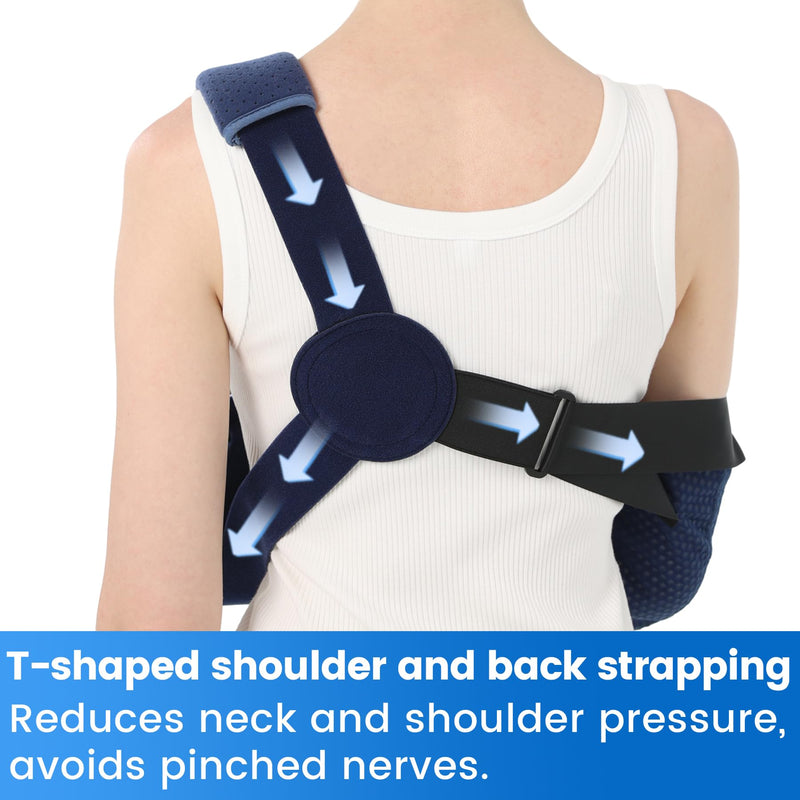 Velpeau Arm Sling Shoulder Immobilizer with Waist Strap, Ventilated & Breathable Design, Arm Support Brace for Shoulder, Rotator Cuff, Elbow, Hand injury (Mesh Version, Blue, Right, L: Bust 40-51″) Large Mesh Version-Right hand
