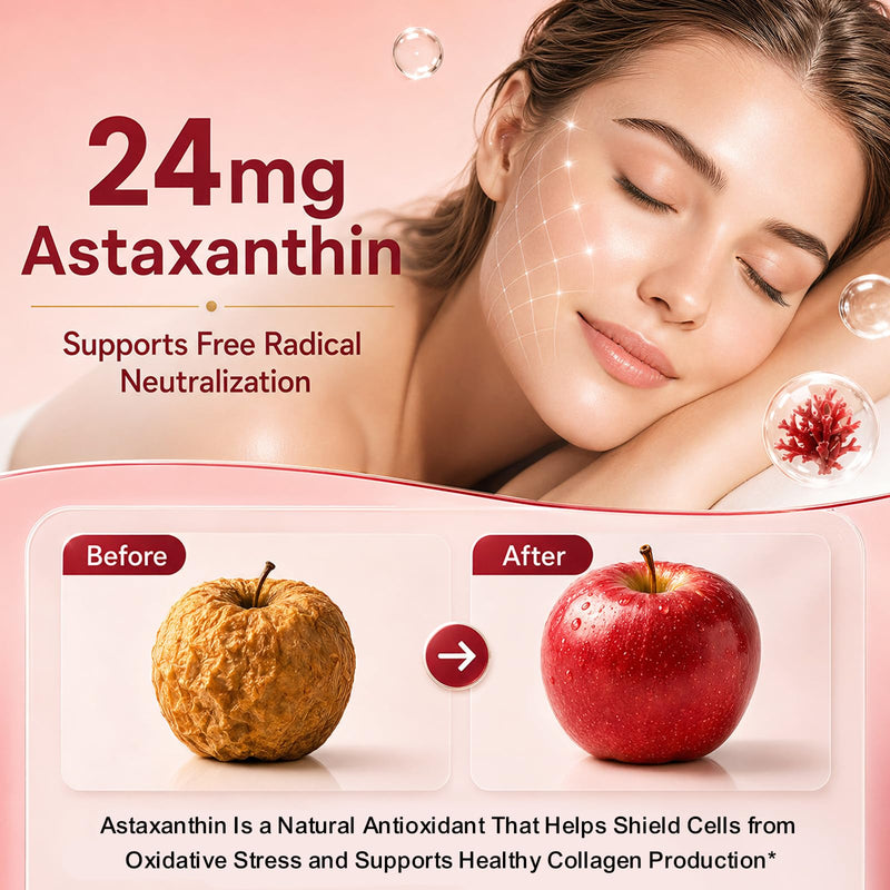 19 in 1 Astaxanthin 24mg, 8 Month Supply, Astaxanthin Supplements Sourced from Fresh Microalgae with Lycopene, Grape Seed, Vitamin E, Supports Eye, Immune, Skin Health, Antioxidant - 240 Capsules