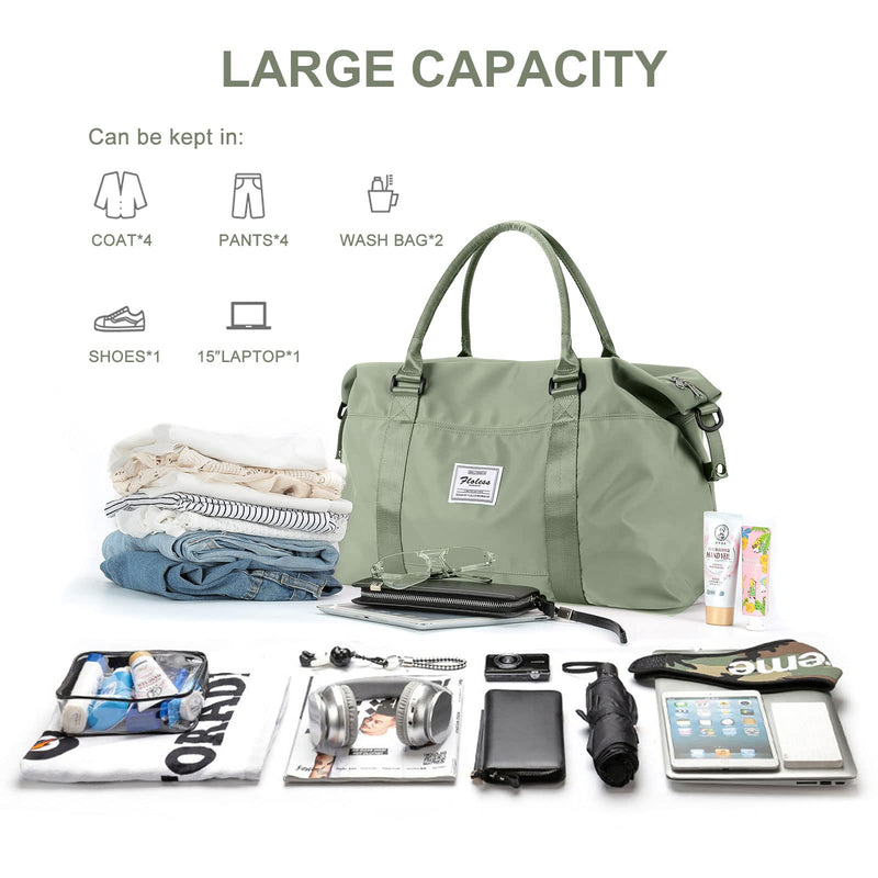 Womens travel bags, weekender carry on for women, sports Gym Bag, workout duffel bag, overnight shoulder Bag fit 15.6 inch Laptop Large Light Green