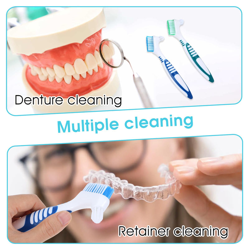 [Australia] - YUXIANLB Set of 2 Denture Cleaning Brushes Denture Toothbrushes Denture Cleaning Brush with White Case Multi-Layer Bristles & Ergonomic Rubber Handle for Denture Care Green & Blue 