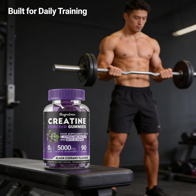 Creatine Gummies 5000mg High Strength | Creatine Monohydrate with L-Citrulline Malate & Beta-Alanine | 90 Sugar Free Vegan Gummies | 30 Day Supply | Blackcurrant Flavour