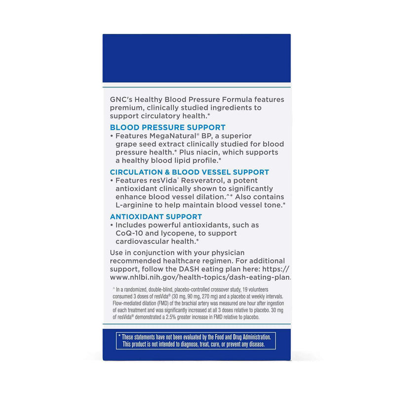 GNC Preventive Nutrition Healthy Blood Pressure Formula - 90 Capsules | Supports Healthy Blood Pressure Levels and Enhances Blood Vessel Dilation, Gluten-Free with No Milk or Artificial Flavors