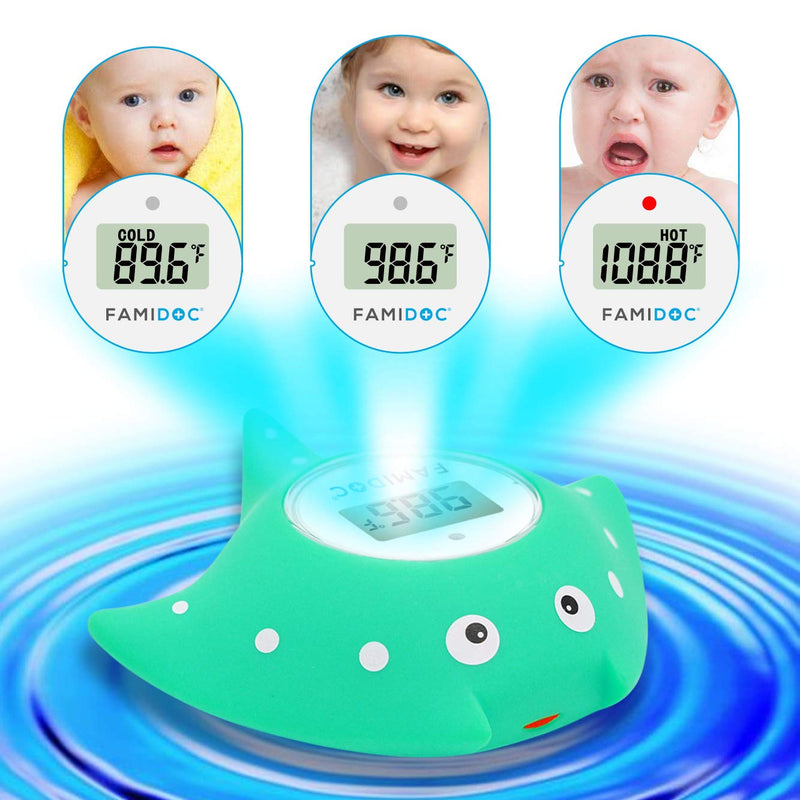 Baby Bath Thermometer with Room Thermometer - Famidoc FDTH-V0-22 NEW Upgraded Sensor Technology for Baby Health Bath Tub Thermometer Floating Toy Thermometer (Blue) Blue