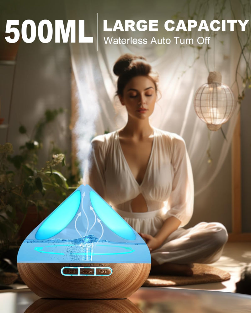 [Australia] - VAAGHANM Aroma Diffuser Diffusers 500ml with 8 Essential Oils Aromatherapy Diffusers Air Freshener Humidifier with Remote Control 4 Timers for Bedroom Brown 