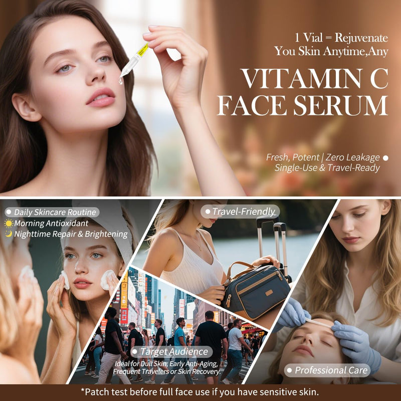 Vitamin C Face Serum with Glutathione, 4D Hyaluronic Acid & Aloe Vera – Lightweight Brightening & Hydrating Ampoule for Daily Skincare, Dark Spots, Sensitive Skin Friendly - (1.0 ml)*30 Vials