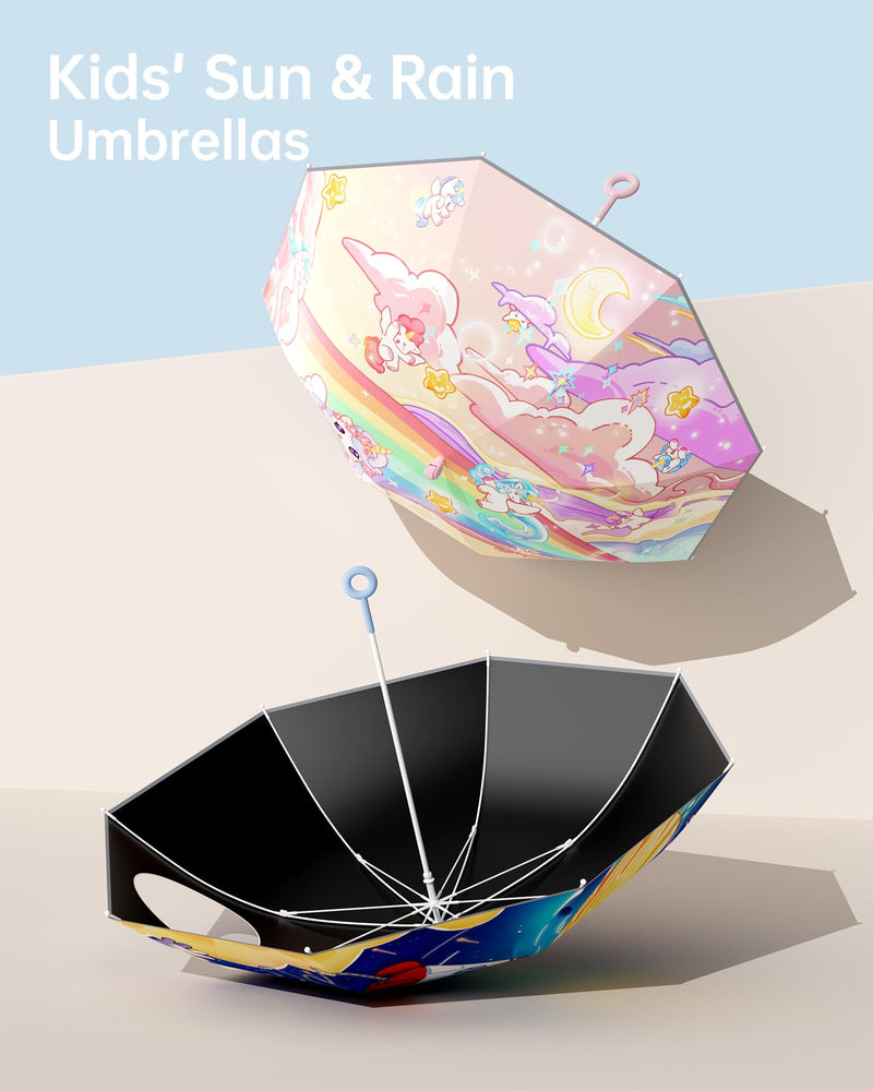 HOUSTIN Kids Umbrella – Lightweight & Fun Design with 360° Reflective Strips, Safety Anti-Pinch Mechanism, Perfect for Rain or Shine, Ages 3-10 – Ideal Outdoor Umbrella for Children DJS