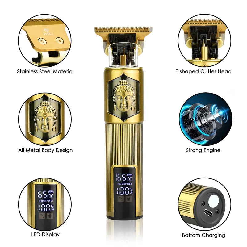 [Australia] - m MU Hair Clipper, Display LCD Pro Rechargeable Contour Hair Trimmer with Guide Combs, T-Outliner Cordless Long Hair Trimmer for Hairdressers, Professional Beard Trimmer Men Bronze 