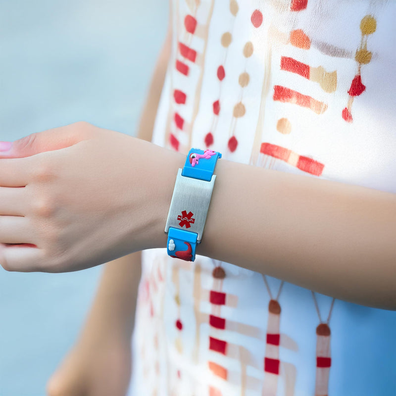 [Australia] - LinnaLove Medical Alert Bracelets Cartoon Emergency ID bracelets with Engraved Blue type 1 diabetes 