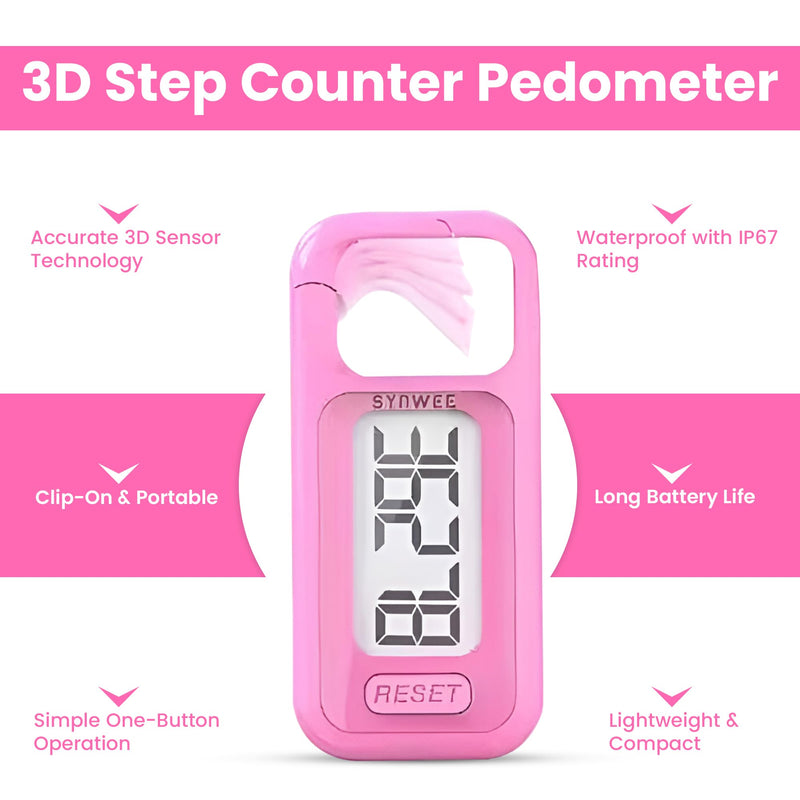 [Australia] - 3D Pedometer for Walking ‚Äì Simple Step Counter with Clip, Large Display & Reset Button ‚Äì No Bluetooth or App Needed ‚Äì Portable Step Tracker for Adults and Seniors (Pink) 