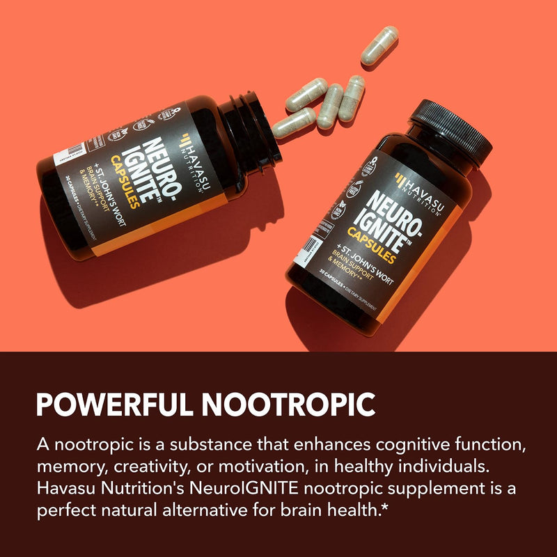 [Australia] - NeuroIgnite Brain Supplements for Memory and Focus Support with St Johns Wort & Ginkgo Biloba | Nootropics Brain Support Supplement | Cognitive & Memory Supplement for Brain Health | 2 Month Supply 60 Capsules (Pack of 1) 