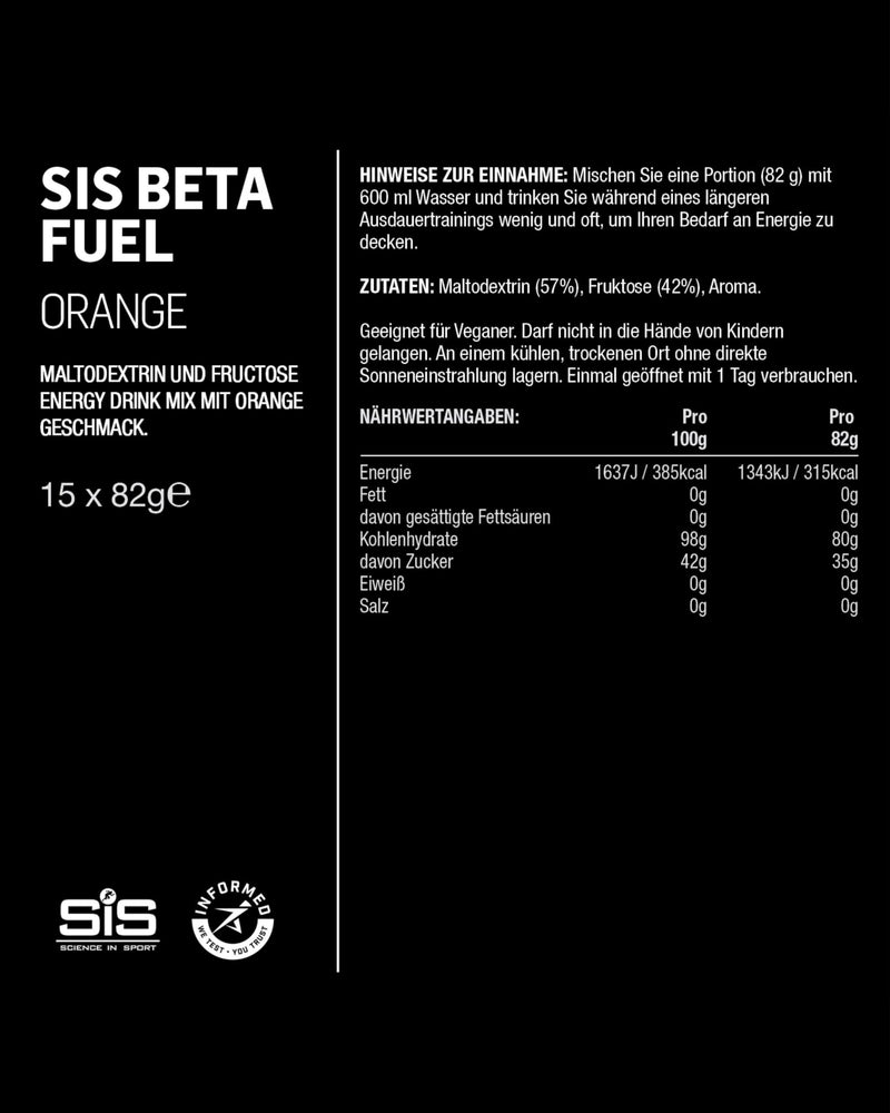 [Australia] - Science in Sport BETA Fuel 80 Energy Drink Powder 15 x 82g Orange - Isotonic drink powder with 80g carbohydrates, ideal energy supplier for endurance athletes 