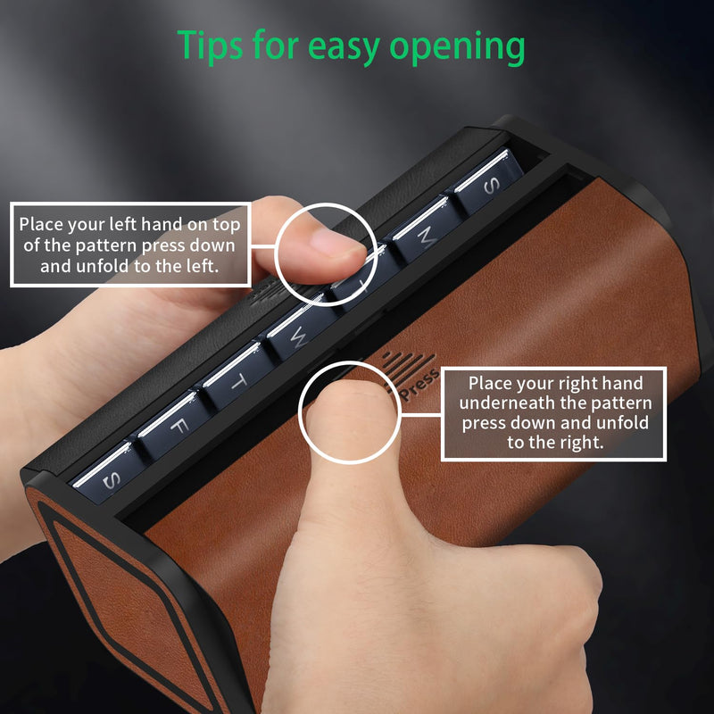 Pill Organizer Weekly, 2 Times a Day for 7-Day Leather Medicine Box Travel Container Vitamin Am Pm Pill Case, Twice Daily Privacy Pill Holder, Modern and Portable Pillbox (Black and Brown) Black and Brown