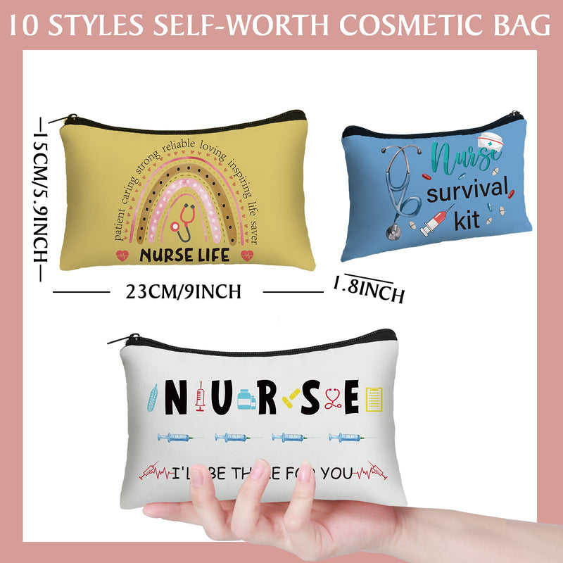 Irenare 30 Pcs Nurse Appreciation Week Gifts Nurse Survival Kit Canvas Makeup Bags Cosmetic Peace Love Nursing Travel Toiletry Case Earpiece Toiletry Zipper Pouch Bag Thank You Gift(Nurse Life)