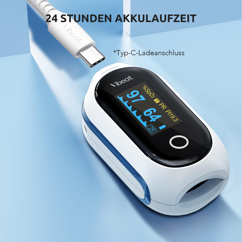 [Australia] - Vibeat Bluetooth pulse oximeter with 12 offline data, rechargeable oxygen saturation meter finger, continuous monitoring pulse oximeter finger oximeter, convenient heart rate monitor with APP 