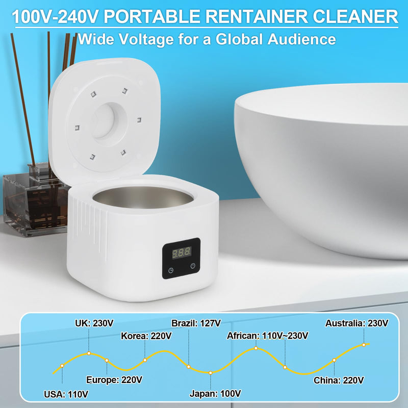 [Australia] - Retainer Ultrasonic Denture Cleaner Machine, 49kHz Dental Night Guard Cleaning Tablets Ultra Sonic Dental Tools for Aligner, Braces, Toothbrush Head & Jewelry with Digital Timer & 3 Mode White 