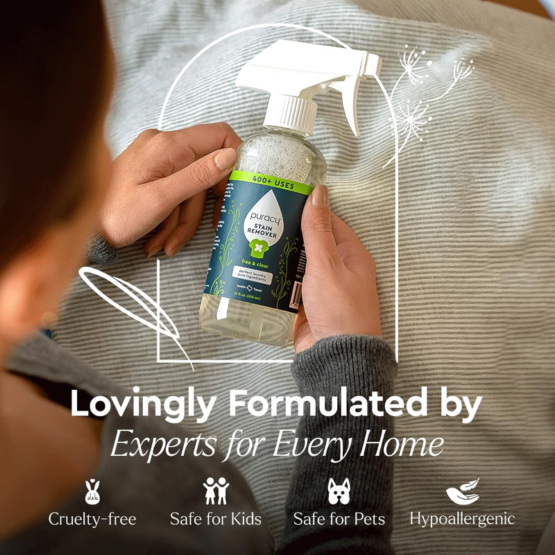 [Australia] - Puracy Stain Remover Cleaning Spray - Enzyme-Powered Stain Remover Spray As Seen on TikTok, Natural Travel Stain Remover for Clothes Free & Clear, 12 oz Free&Clear 12oz 