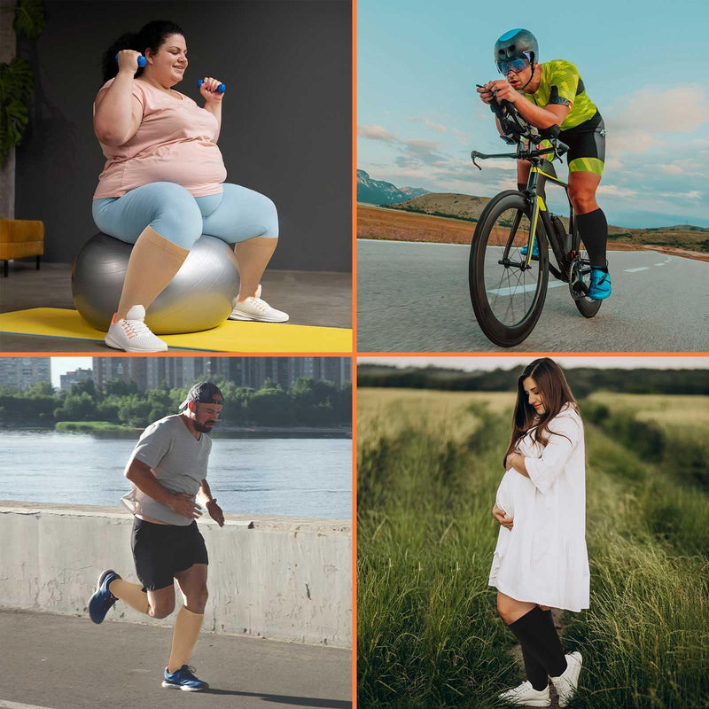 [Australia] - Wide Calf Compression Socks: Plus Size Compression Stockings for Men Women - Extra Large 20-30 mmHg Compression Hose Support for Travel Nurses Running Pregnancy 3 Pairs 2XL Black 