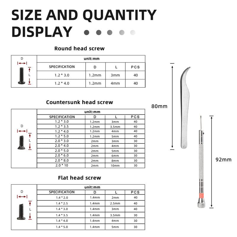 [Australia] - 630 Pcs Tiny Micro Repair Screw Kit Eyeglass Sunglass Repair Kit with Screwdriver for Repair Spectacles, Watch, Jewelry 