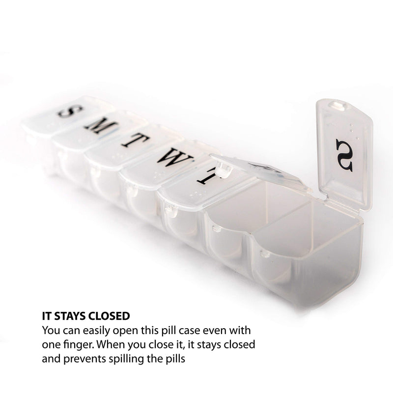 Deke Home - Weekly Pill Organizer, 7 Day Pill Box with Large Compartments & Snap-Shut Lids, Easy Open, BPA Free Plastic Medicine Organizer for Pills, Vitamins & Supplements, Travel Friendly 7 Count (Pack of 1)