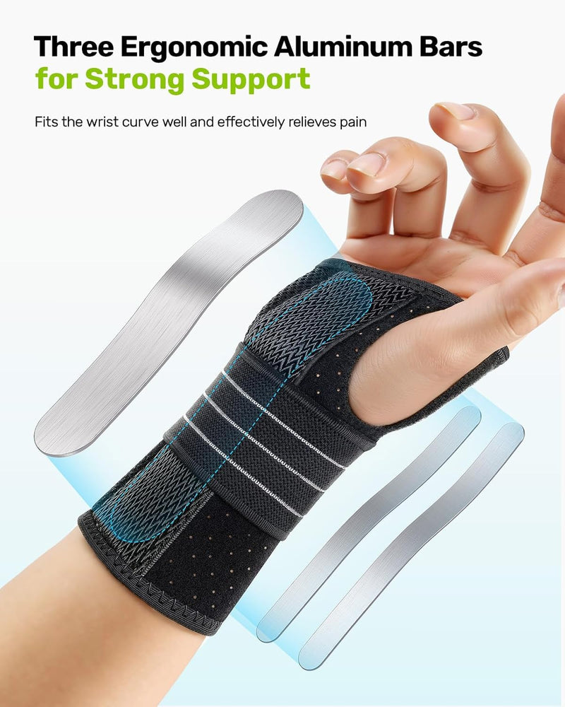 2 Pack Carpal Tunnel Wrist Braces, Adjustable Night Wrist Support with 3 Metal Splints, Hand Stabilizer for Men Women No Pressure on Thumb, Right and Left Hand, Gray Size L