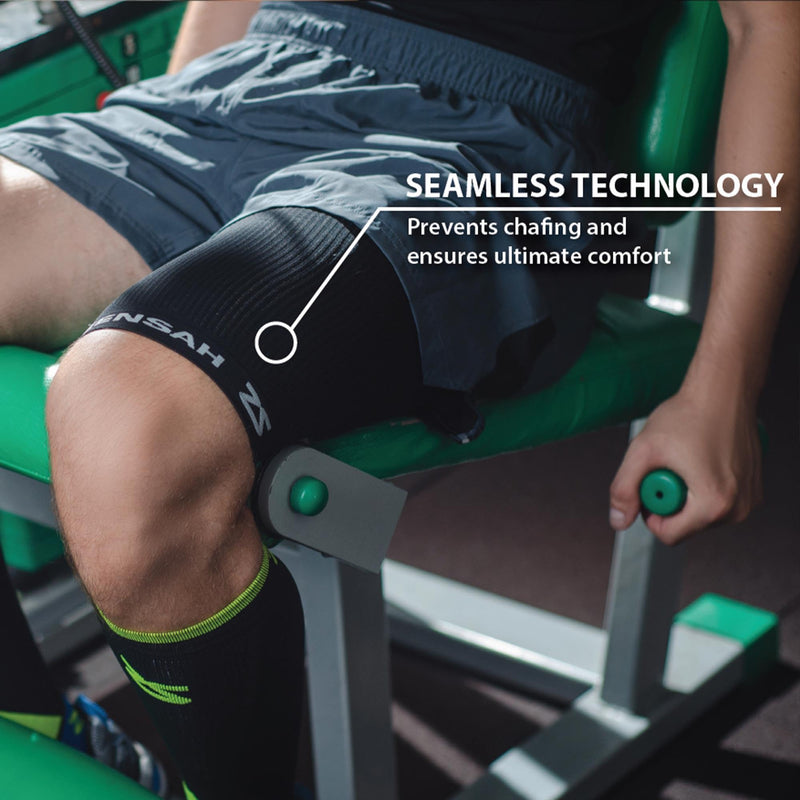 Zensah Thigh Compression Sleeve - Support for Pulled Hamstring, Quad Strain, Groin Compression Wrap for Men and Women Large Beige 2