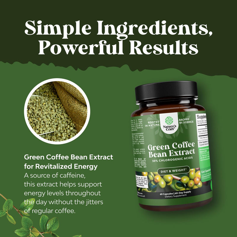 [Australia] - Pure Green Coffee Bean Extract - Super Energizing Green Coffee Extract with 50% Chlorogenic Acid for Antioxidant Heart Health Mental Focus and Size Reduction - Natural Energy Supplement for Adults 