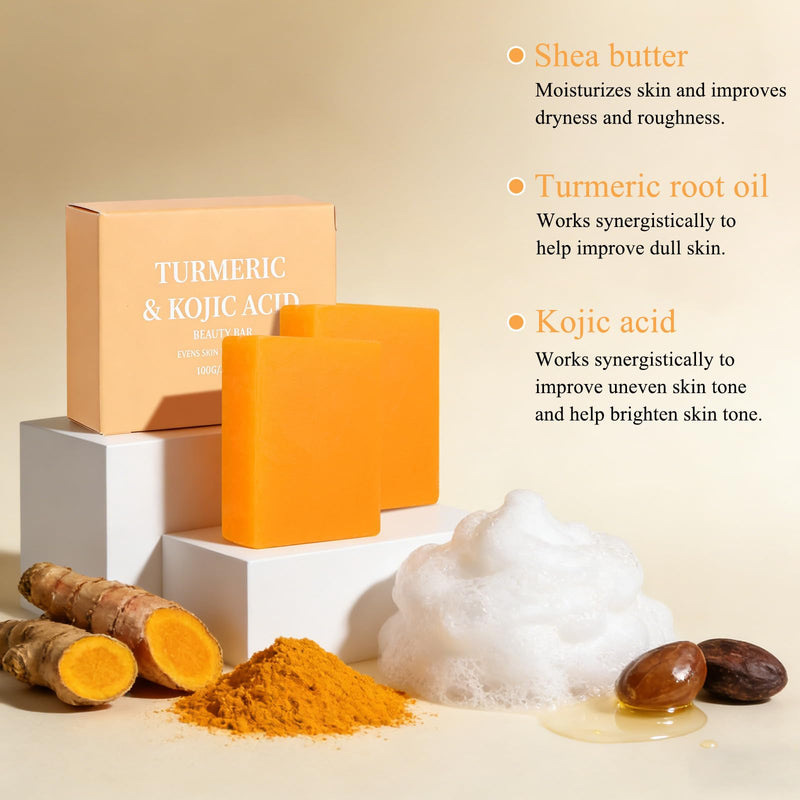 Turmeric Soap, Turmeric Soap Bar for Face ＆ Body (2pcs) | Turmeric and Kojic Soap, Even Tone Skin with Vitamins, Natural turmeric Handmade Soap for All Skin Types