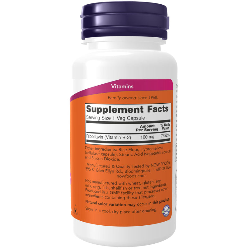 NOW Supplements, Vitamin B-2 (Riboflavin) 100 mg, Energy Production*, 100 Veg Capsules 100 Count (Pack of 1)
