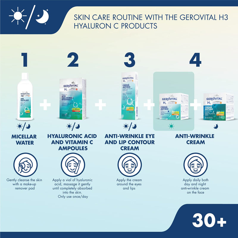 GEROVITAL Anti-Wrinkle Day Face Cream Rich in Hyaluronic Acid, Vitamin C and Niacinamide, Vitamin E, Intense Moisturizer, for Normal, Mixed, Dry Skin, 50 ml