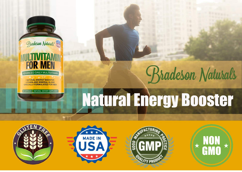 Men's Multivitamin Supplement for Energy, Focus and Performance. Mens Vitamins A, C, D, E & B12, Zinc, Calcium, Magnesium & More. Multi Vitamin 60 Capsules Made in The USA Men