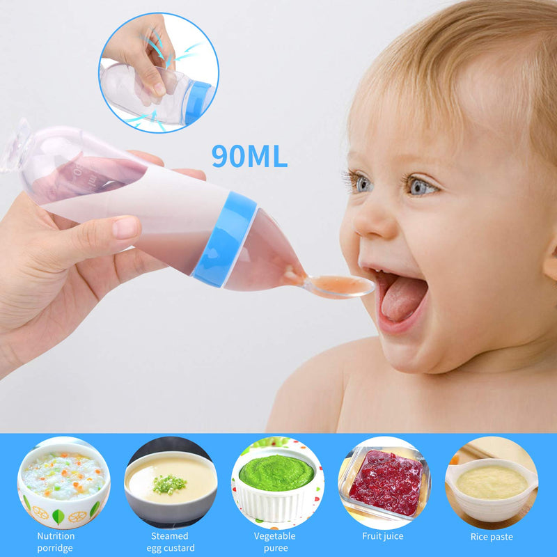 [Australia] - Food Feeder Baby Fruit Pacifier (3 Pcs) with 6 Different Sized Silicone Pacifiers 2 PCS Dispensing Spoon 90ML Spoons Clip Infant Teething Toy -Blue Blue & Green 