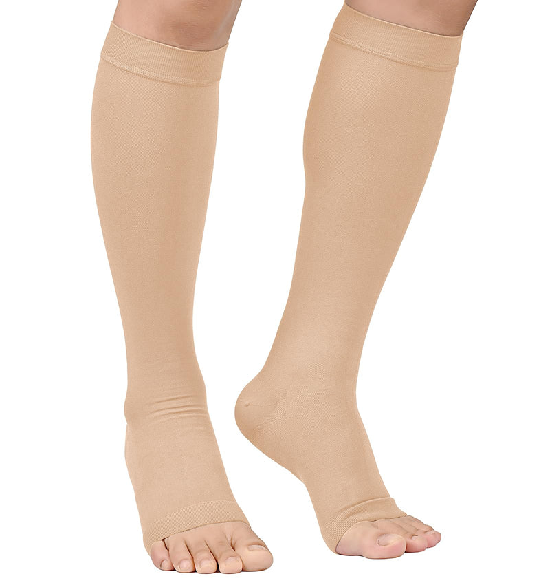 [Australia] - MGANG® Short Length 20-30 mmHg Compression Stocking for Men and Women, Reduced Length, Open Toe, Opaque, Support Hose for Varicose Veins, Edema, DVT, Pregnancy, Beige X-Large Short Length Beige 