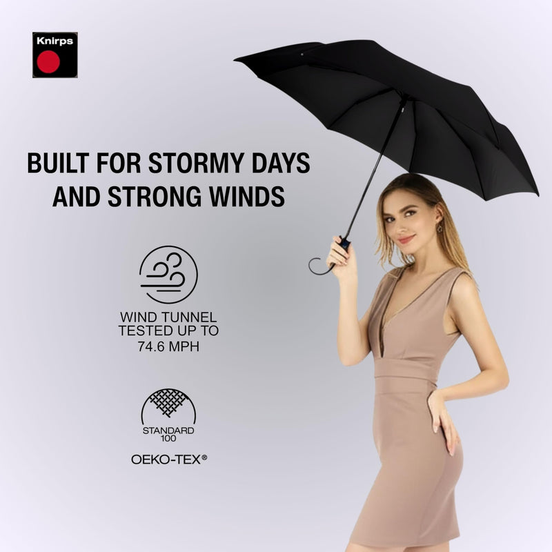 Knirps T.020 Small Manual Open Close Rain Umbrella - Compact Travel Umbrella for Adults Black