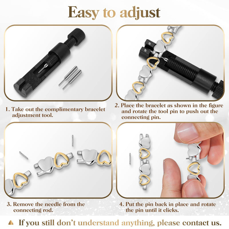 [Australia] - Lymph Detox Magnetic Bracelet, Titanium Bracelet for Women, Lymphatic Drainage Ring&Bracelet with 3500 Gauss Magnets-Jewelry Gift Set with Adjustment Tool Love Heart-S 