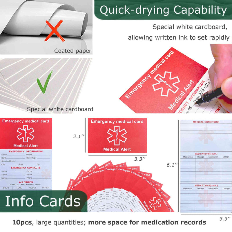 [Australia] - 10 Pack Red Medication List Card with 10 Sleeves for Family Members Like Elderly - Emergency Contact ID Card for Wallet, Phone, Pocket, Handbags - Medical Systems for Retirement Community 